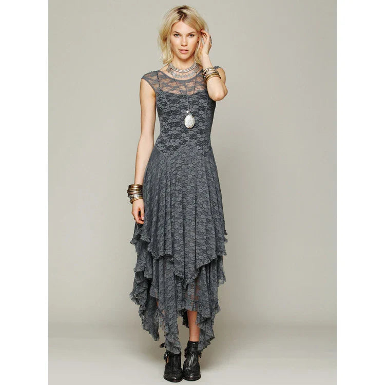 Hot Irregular Lace Skirt Sexy Long Dress Black Dresses