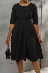 Ginger Casual Elegant Solid Patchwork Buttons With Bow O Neck A Line Dresses