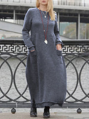 Plain Cowl Neck Loosen Fall Dresses