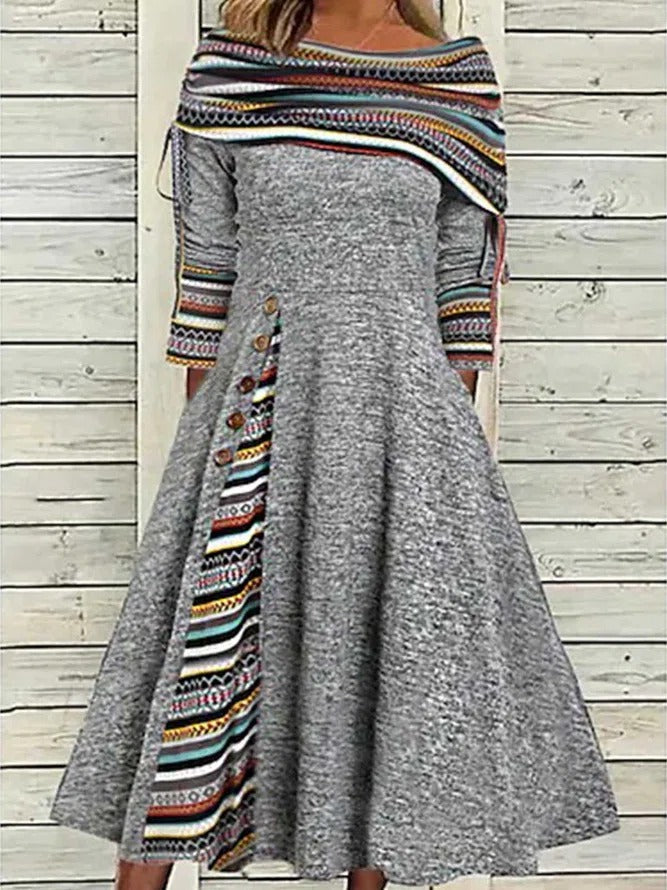 Ethnic Casual Long sleeve Loose Dresse