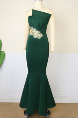 Ink Green Elegant Solid Embroidered Patchwork Strapless Trumpet Mermaid Dresses