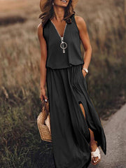 Casual Waist Solid Color Sleeveless Maxi Dress