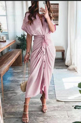 Commuter Tie Lapel Fashion Forged Long Shirt Maxi Dresses