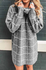 Hoobd High Collar Plaid Loose Mini Dress