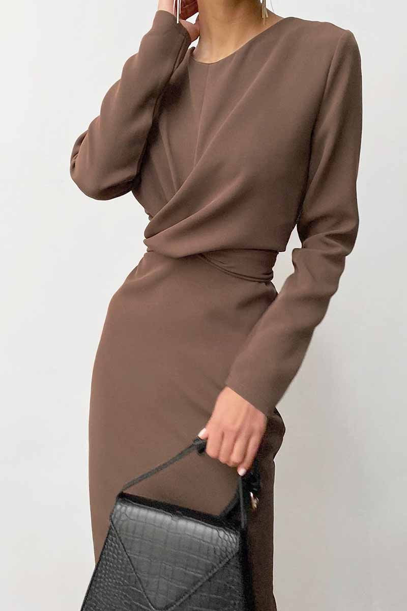 Hoobd Fashion Long Sleeve Waist Midi Dress