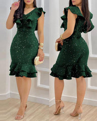 Hoobd Glitter Ruffle Hem Work Dress