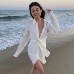 Hoobd Knotted Design Plunge Bodycon Shirt Dress