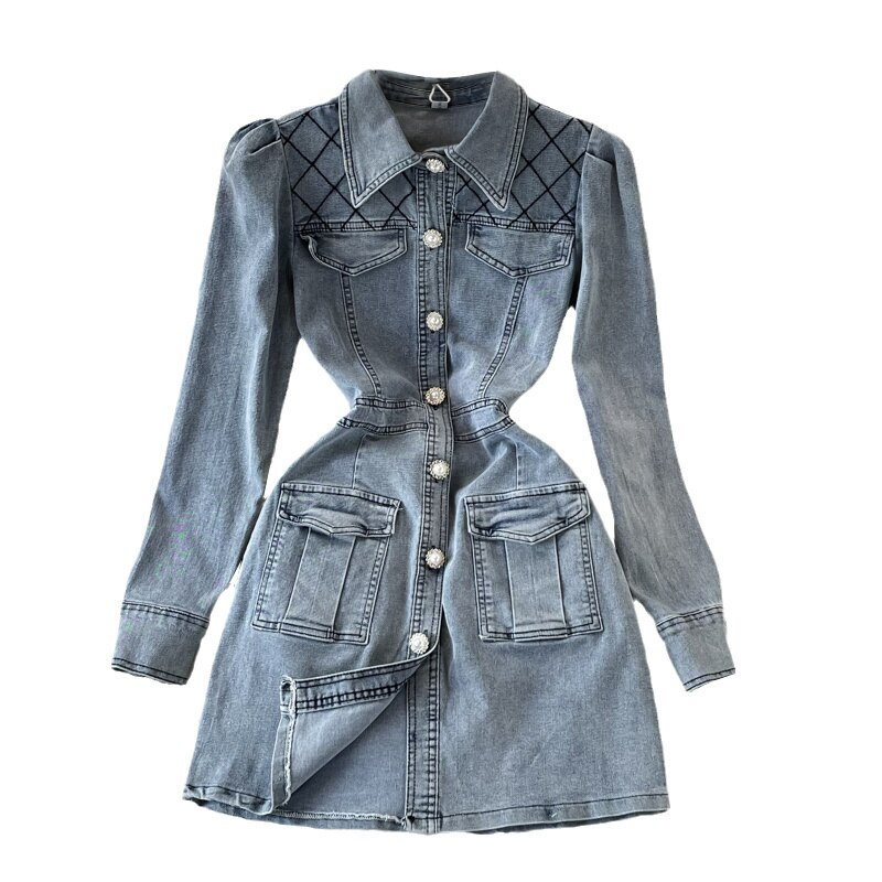 Hoobd Blue On-trend Multi Pocket Denim Mini Dress