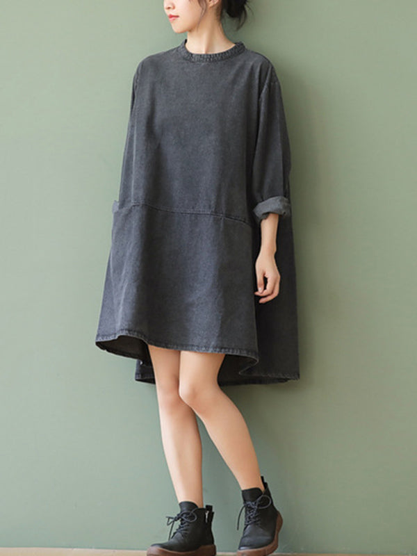Urban Split-Joint A-Line Long Sleeves Mini Dress