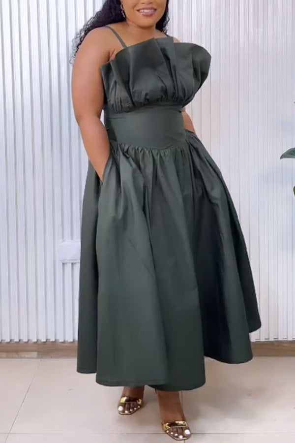 Purple Sweet Daily Party Celebrities Elegant Pocket Solid Color Spaghetti Strap Dresses