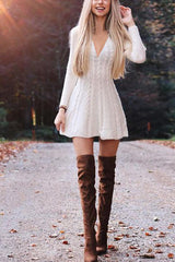 Hoobd Loose Solid Color Deep V Knitted Dress