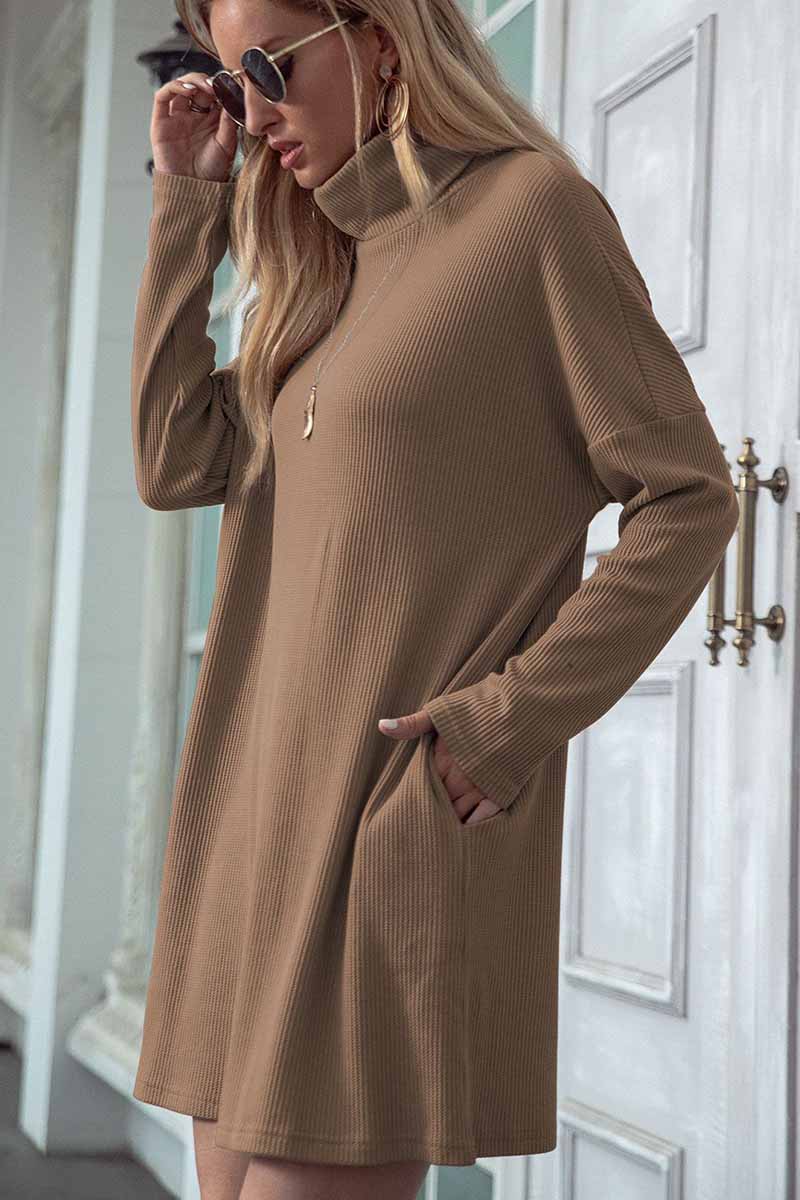 Hoobd Solid Color Round Neck Dress(4 Colors)