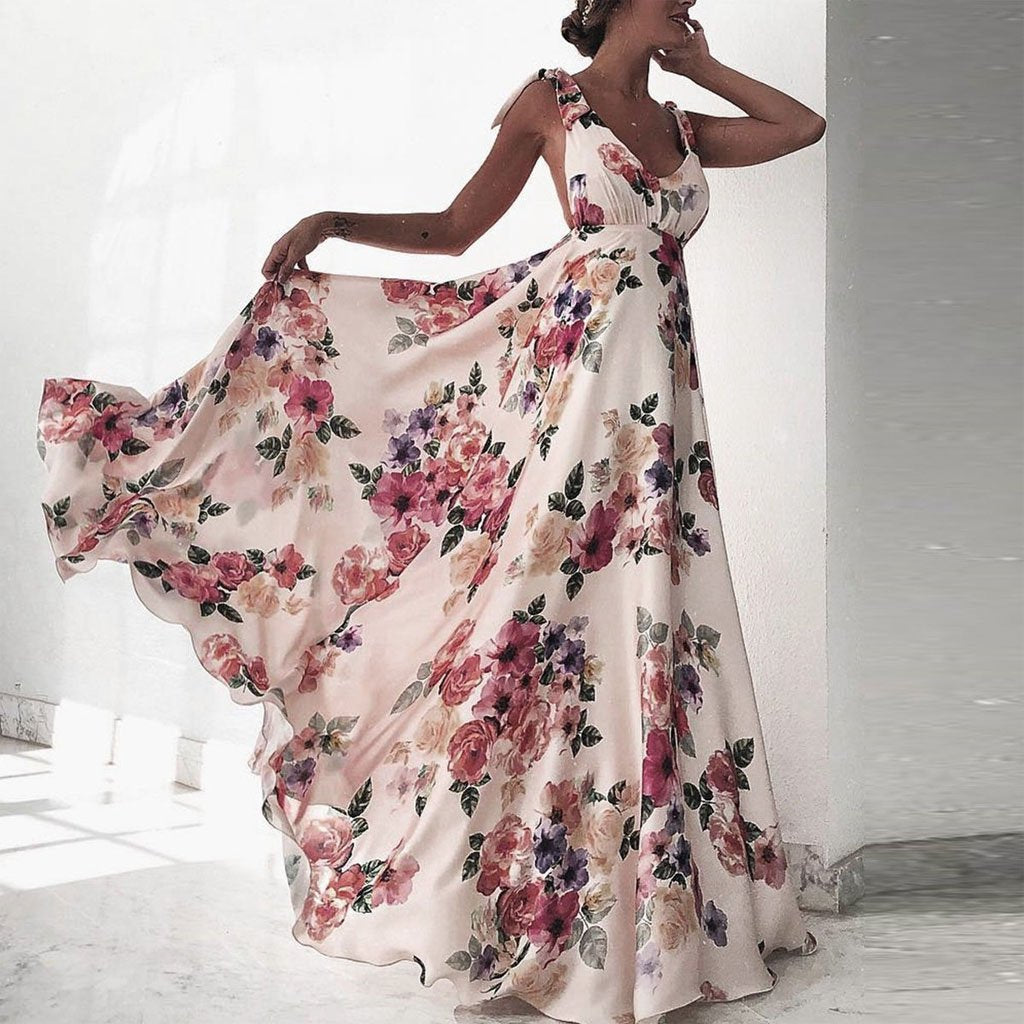 Sexy New Backless Floral Print Maxi Dress