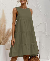 Cotton Loose Solid Midi Dress