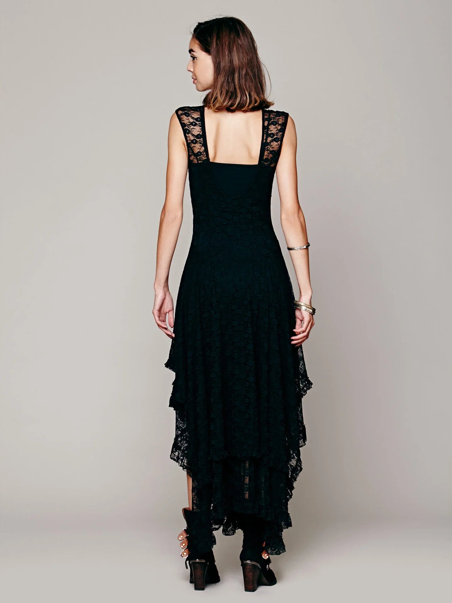 Hot Irregular Lace Skirt Sexy Long Dress Black Dresses