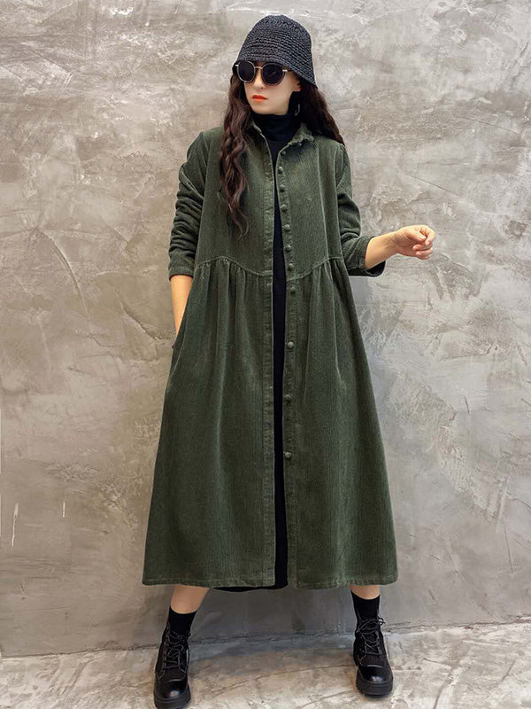 Original Solid Corduroy Lapel Dress