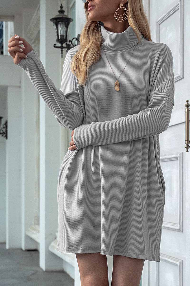 Hoobd Solid Color Round Neck Dress(4 Colors)