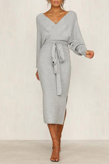 Hoobd V Neck Backless Sweater Dress(5 Colors)