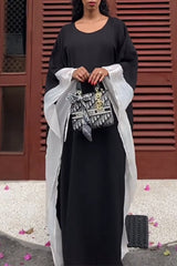 Black Casual Elegant Vacation Patchwork Patchwork Mesh O Neck Long Dress Dresses
