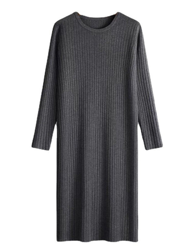 Urban Long Sleeves Solid Color Round-Neck Sweater Dresses