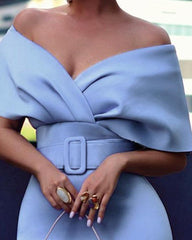 Hoobd Off Shoulder Wrap Belted Skinny Dress