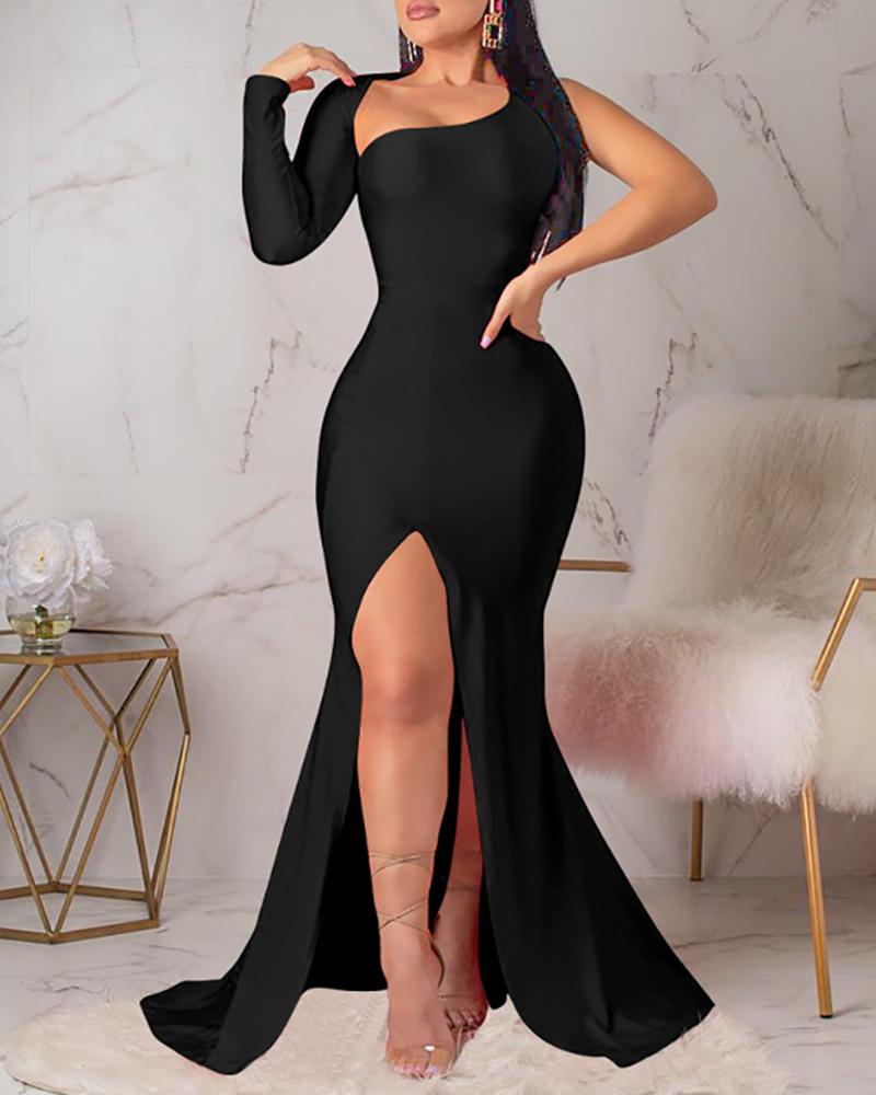 Asymmetrical One Shoulder High Slit Backless Mermaid Dress