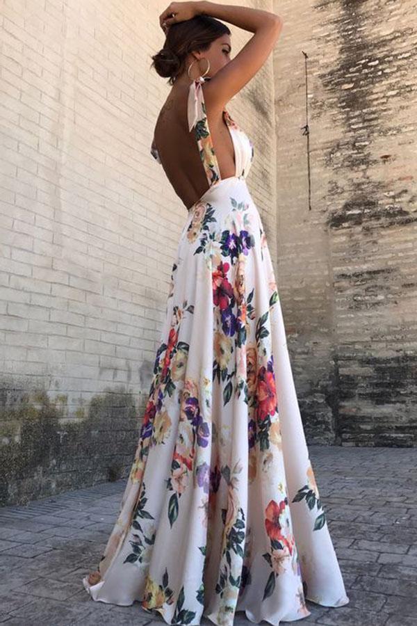 Sexy New Backless Floral Print Maxi Dress