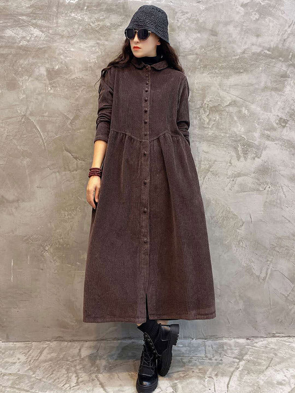 Original Solid Corduroy Lapel Dress