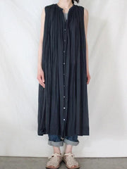 --Sleeveless Pleated Pure Cotton A-line Dress