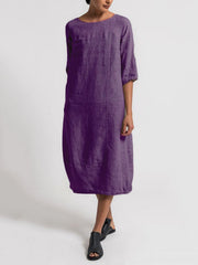 Hoobd Crew Neck 3/4 Sleeve Casual Solid Casualdress