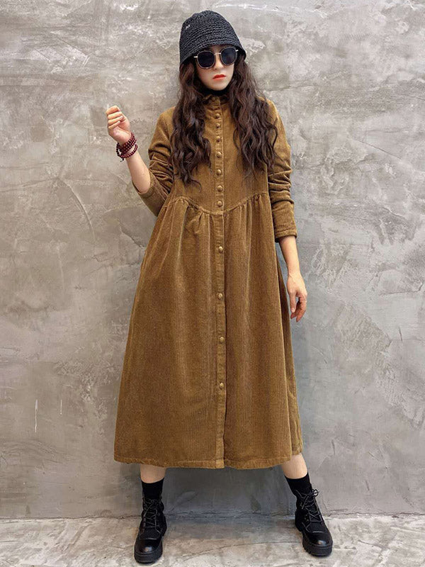 Original Solid Corduroy Lapel Dress