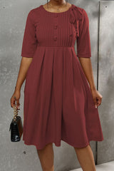 Ginger Casual Elegant Solid Patchwork Buttons With Bow O Neck A Line Dresses