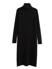 Simple Long Sleeves Loose Solid Color High-Neck Sweater Dresses