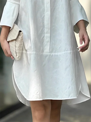 Long Sleeves Loose Solid Color Split-Joint Lapel Collar Mini Shirt Dresses