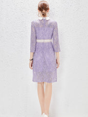 Elegant Spring Hollow Out Lace Dresses for Women 2023 New Arrivals Turn Down Collar Party Casual Vestidos Fashion Female Clothes