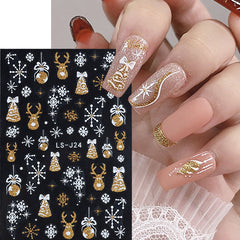 Christmas Nail Sticker 3D Reflective Shiny Glitter Gold Silver Snowflake Elk Bells Decal Slider For Manicure Decoration NLLS-J24