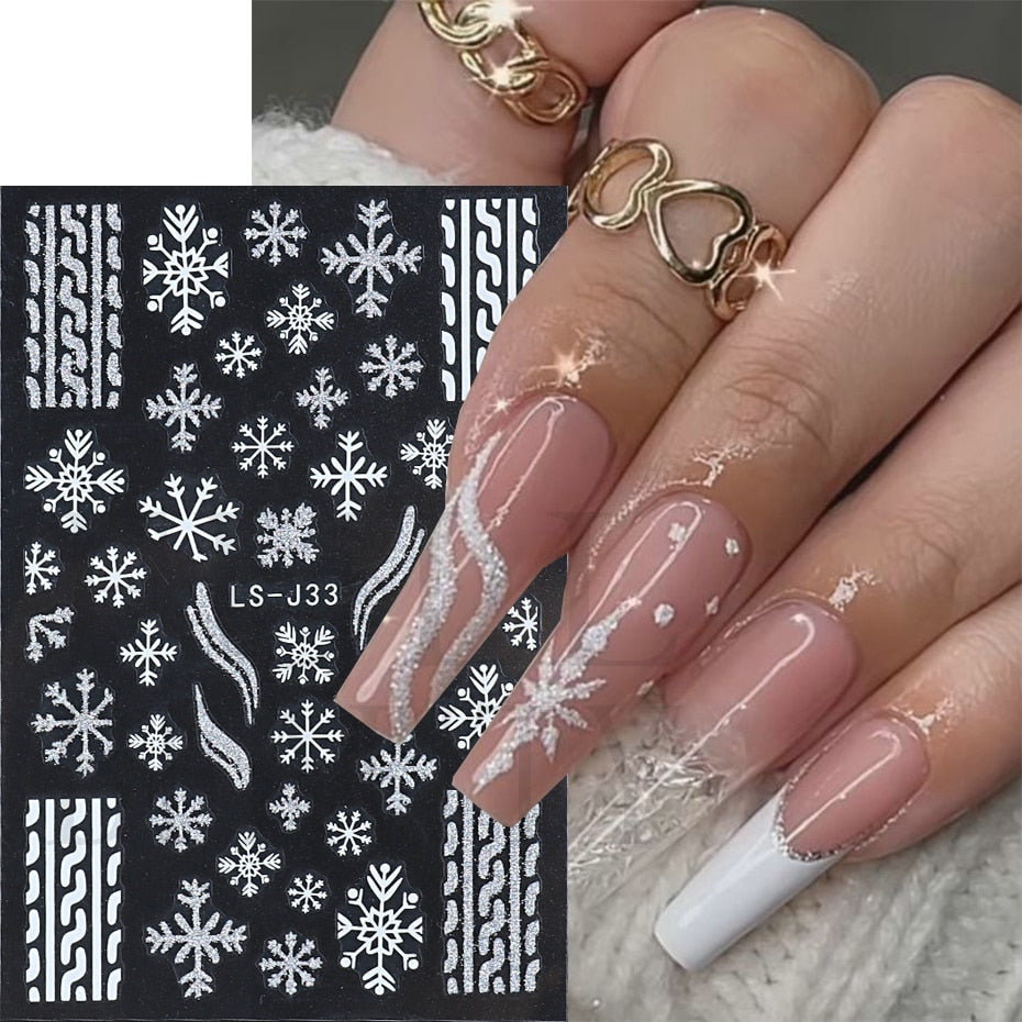 Christmas Nail Sticker 3D Reflective Shiny Glitter Gold Silver Snowflake Elk Bells Decal Slider For Manicure Decoration NLLS-J24