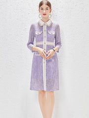 Elegant Spring Hollow Out Lace Dresses for Women 2023 New Arrivals Turn Down Collar Party Casual Vestidos Fashion Female Clothes
