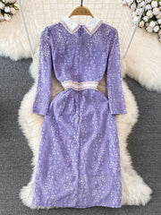 Elegant Spring Hollow Out Lace Dresses for Women 2023 New Arrivals Turn Down Collar Party Casual Vestidos Fashion Female Clothes