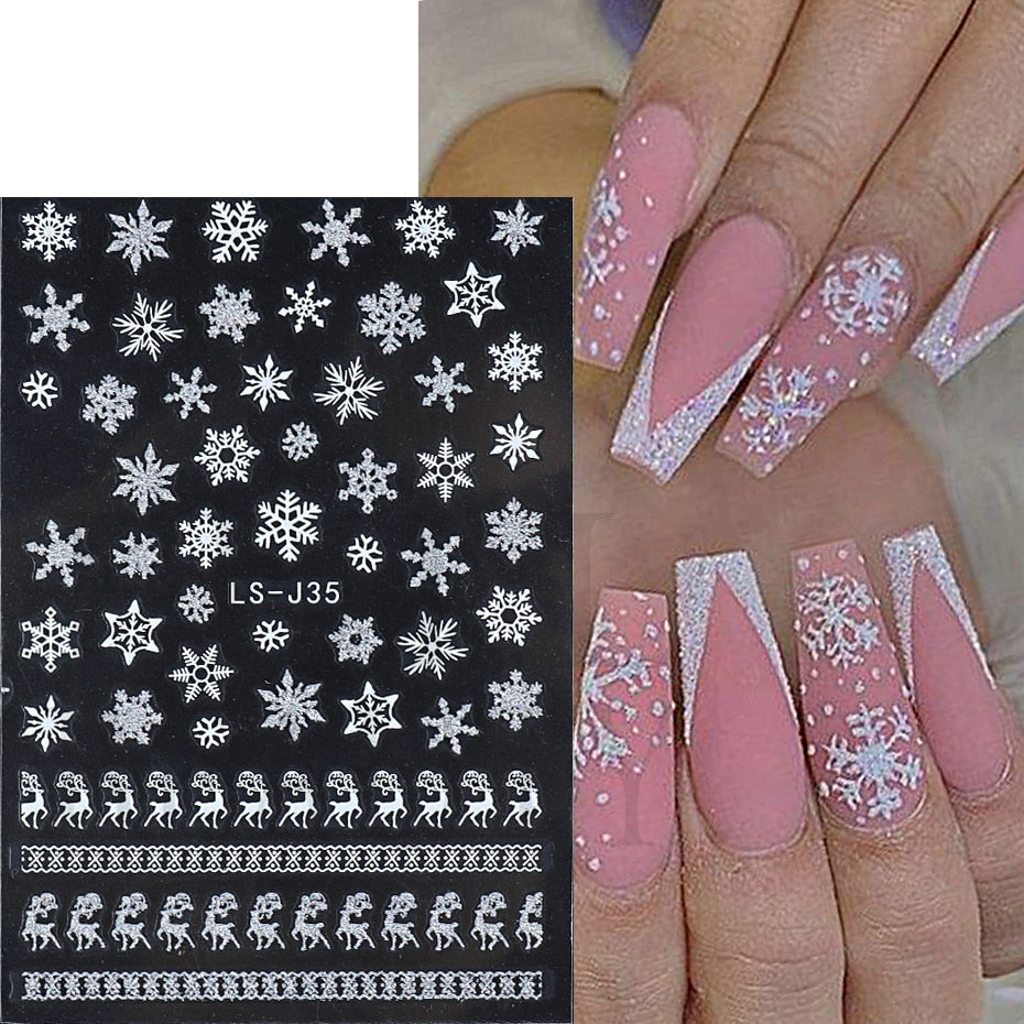 Christmas Nail Sticker 3D Reflective Shiny Glitter Gold Silver Snowflake Elk Bells Decal Slider For Manicure Decoration NLLS-J24