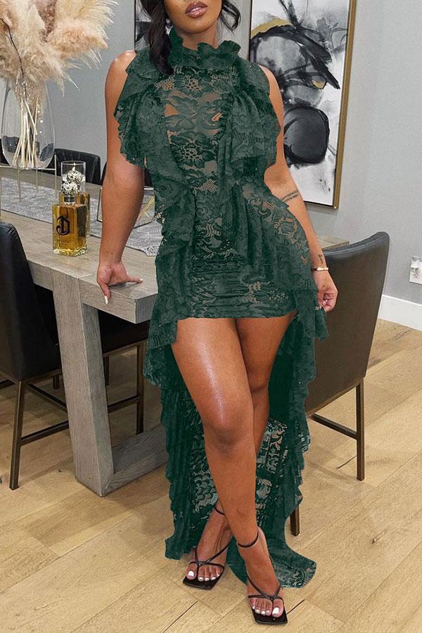 Hoobd Floral Lace Elegant Irregular Mini Dress