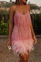 Hoobd Feather&Sequined Sweet Mini Dress