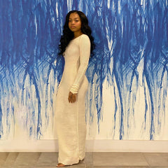 Hoobd New Knitted Bodycon Dress Fairy Grunge Casual Fashion Streetwear Women Autumn Y2K Solid O-neck Long Sleeve Maxi Dresses