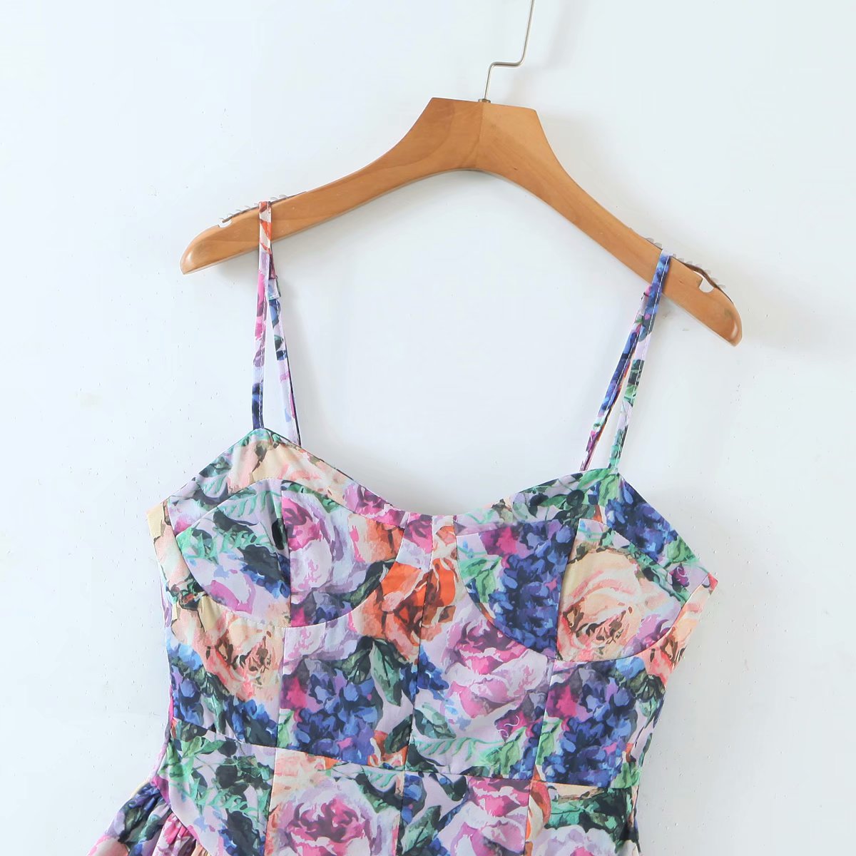 Hoobd Vintage Multicolor Floral Print Sexy Sling Dress Women Summer Chiffon Super-Short Dress Holiday Beach Sundress Vestido