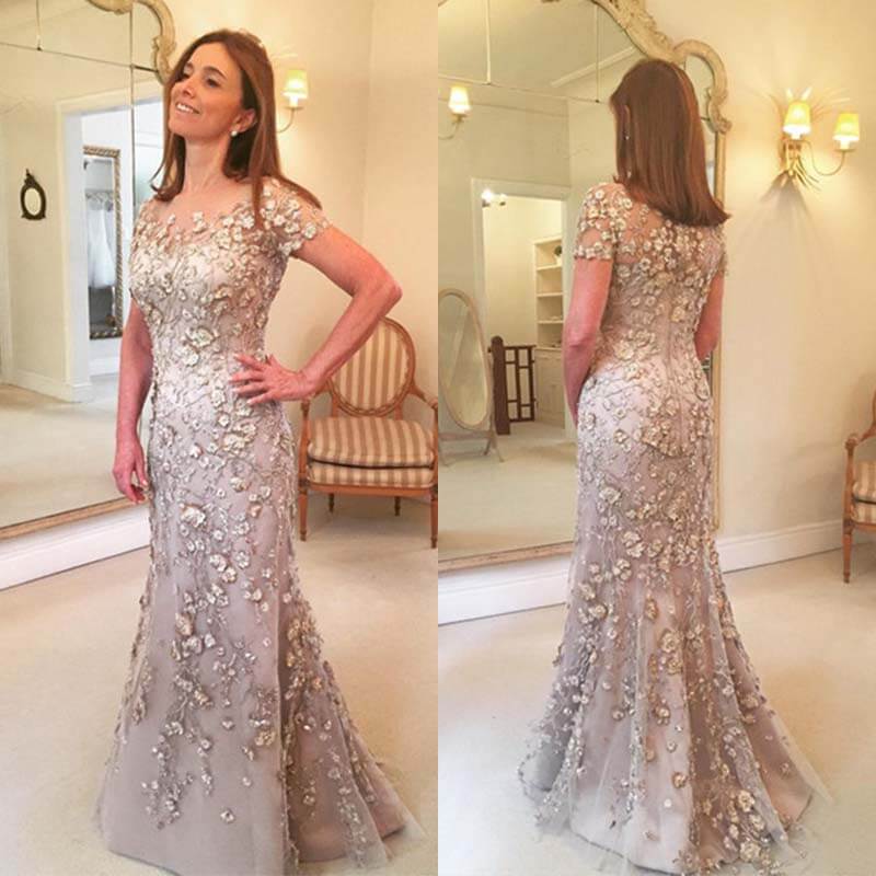 Hoobd Latest Arrival Applique Floral Mother of the Bride Dresses Groom God mother Mermaid Evening Dress For Wedding Party Lace