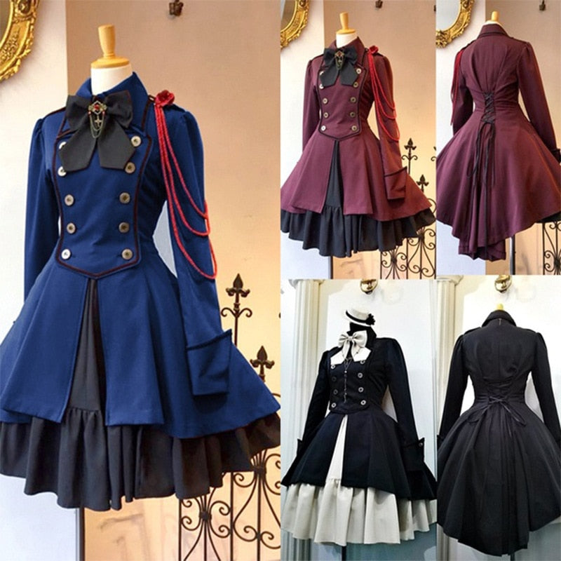 Hoobd Medieval Renaissance Sweet Lolita Dress Vintage Falbala Bowknot High Waist Victorian Dress Kawaii Girl Gothic Lolita Op Loli Cos
