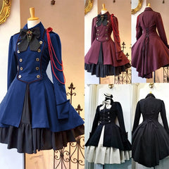 Hoobd Medieval Renaissance Sweet Lolita Dress Vintage Falbala Bowknot High Waist Victorian Dress Kawaii Girl Gothic Lolita Op Loli Cos