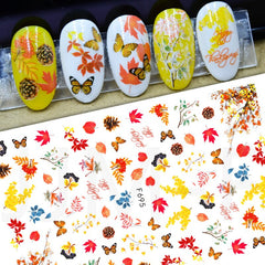 Hoobd1pcs Gold iridescent Maple Leaf 3D Nail Sticker Fall Autumn Pattern Adhesive Transfer Stickers Shiny DIY Nail Art Decoration