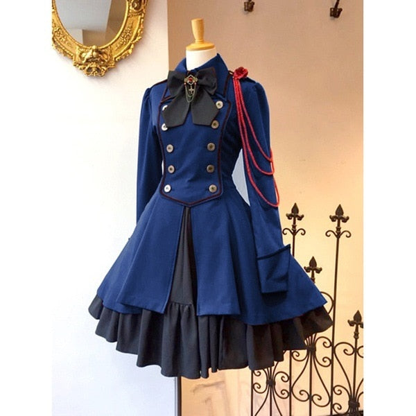 Hoobd Medieval Renaissance Sweet Lolita Dress Vintage Falbala Bowknot High Waist Victorian Dress Kawaii Girl Gothic Lolita Op Loli Cos