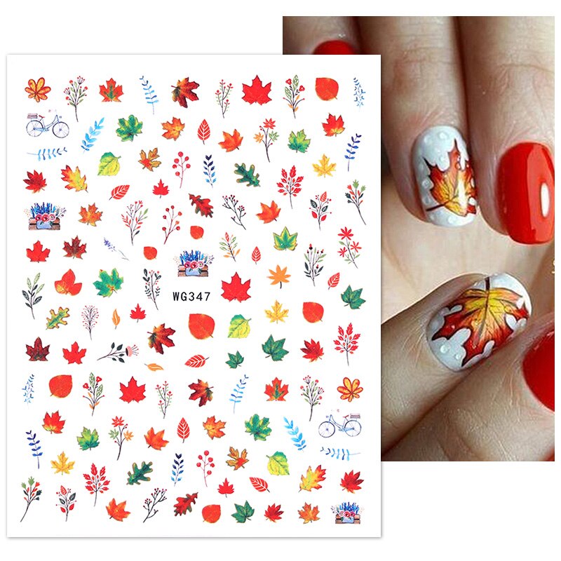 Hoobd1pcs Gold iridescent Maple Leaf 3D Nail Sticker Fall Autumn Pattern Adhesive Transfer Stickers Shiny DIY Nail Art Decoration